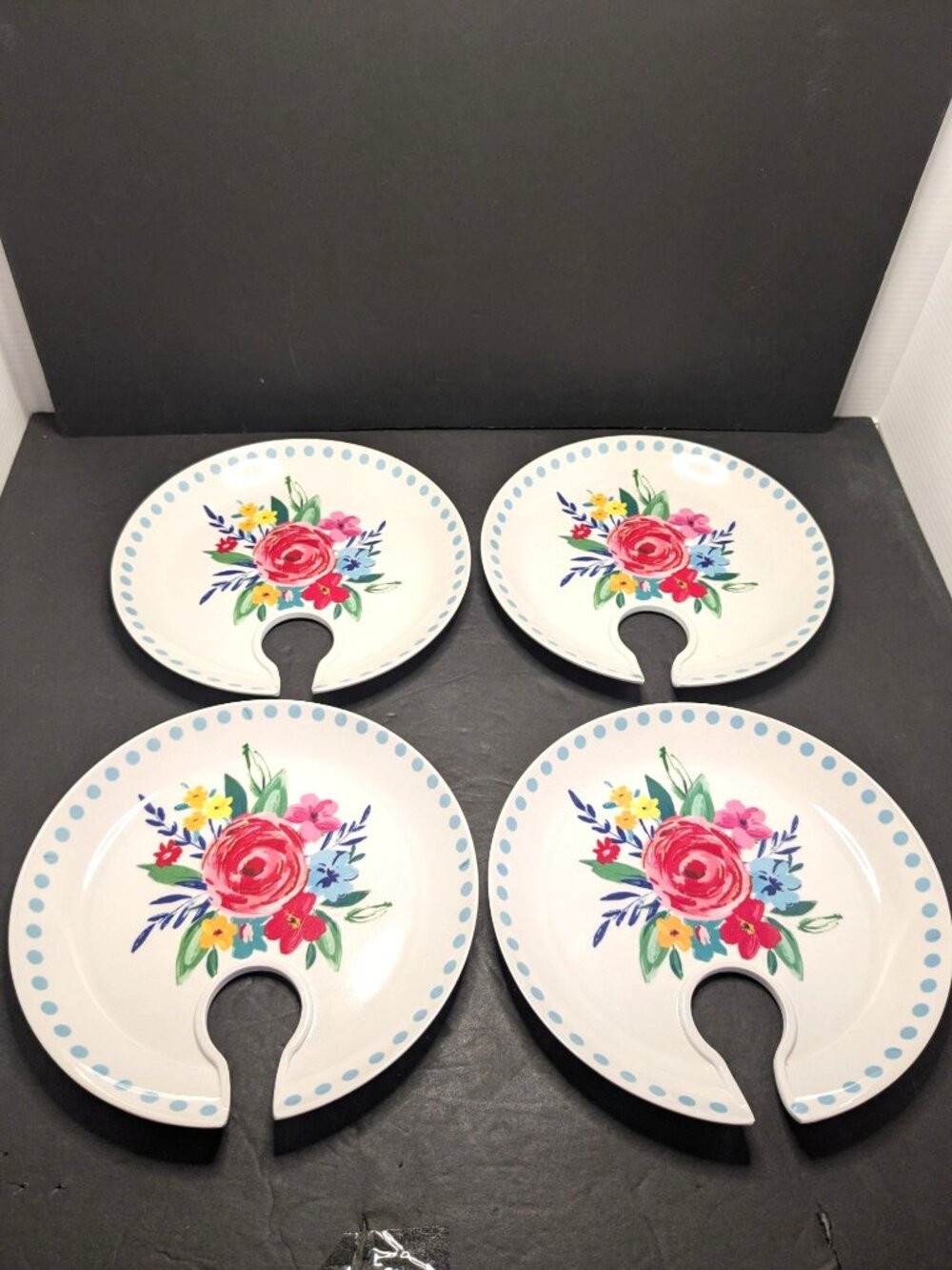 Pioneer Woman Melamine Floral Mingling Plates Set Of 4 Polka Dot 100% Melamine